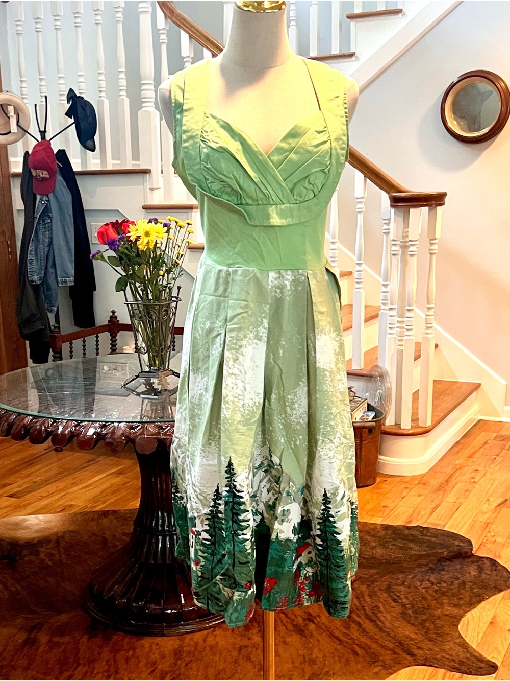 Alpine Village Scenic Border Print Cottagecore Fit & Flare Dress ,EUC, Size M - Picture 2 of 10